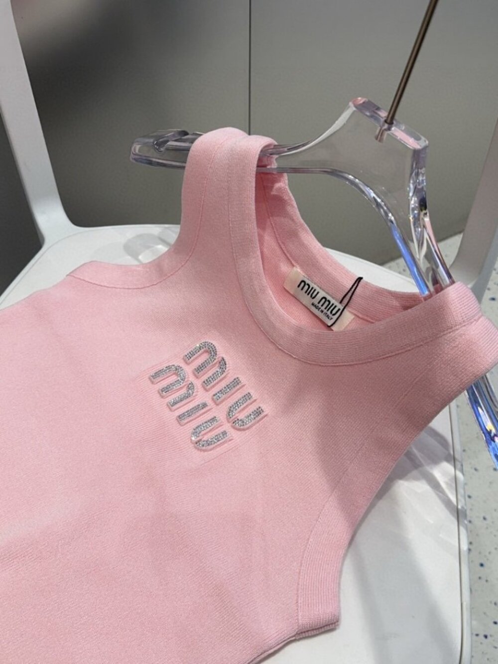 💐Miu Miu💐 Pink - Tank Top - White Rhinestones - Picture 7 of 7